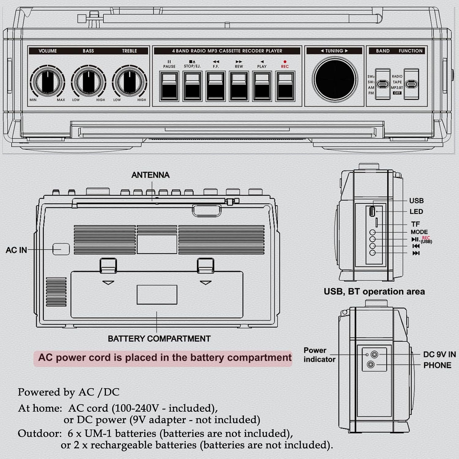 Retro Classic 80s Style Portable Boombox WTB-732 - WISCENT – ODD TAPE